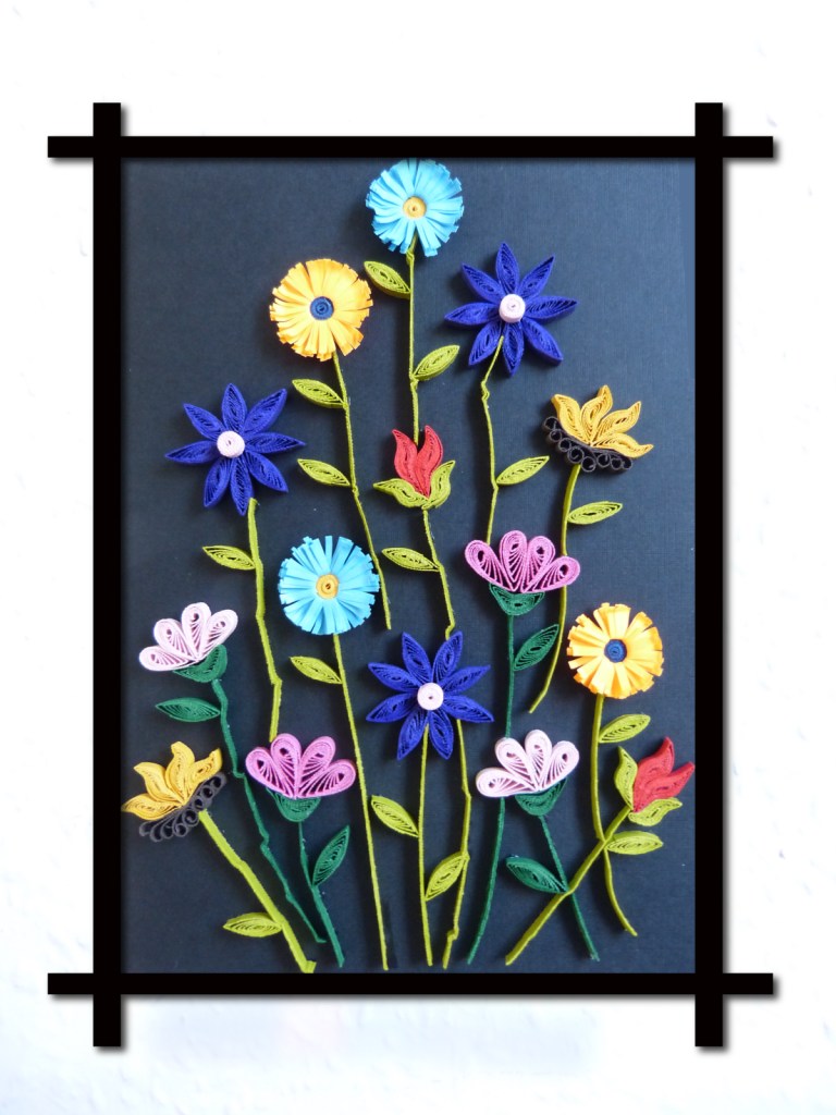 5 pence (UK) sized flowers on A5 black lined paper